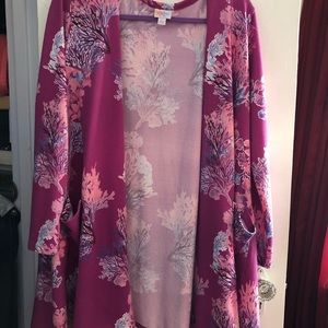 LuLaRoe L purple seascapes Caroline  sweater with pockets